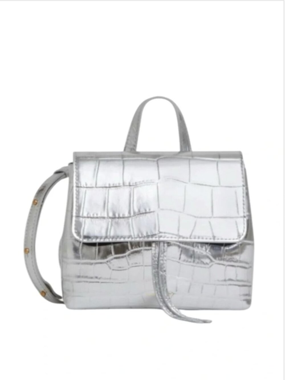 Mansur Gavriel Mini Soft Lady Metallic Bag Croc Embossed Leather Silver Gold